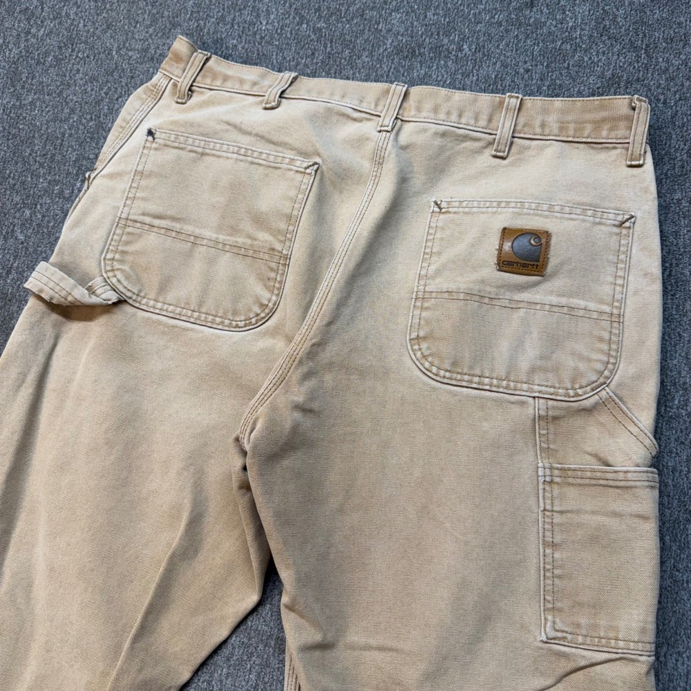 Carhartt Mens Loose Fit Canvas Carpenter Pants Tan Duck Work Trousers 35x30